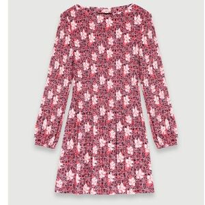 Maje Red and White Floral Long Sleeve Midi Dress